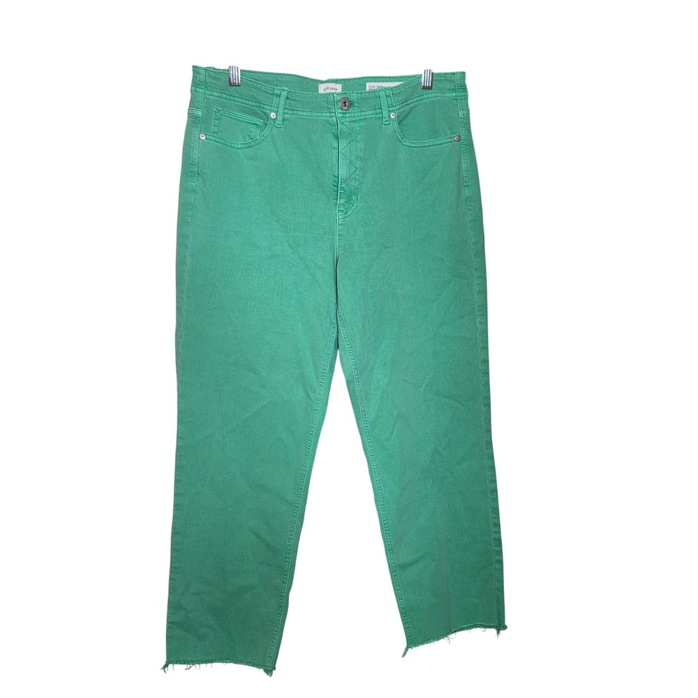 J. Jill Denim Womens Green High Rise Straight Leg Crop Jeans Raw Hem 12R NEW